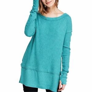 Free People We The Free North Shore Thermal Tunic Top Women's Sz Small Turquoise